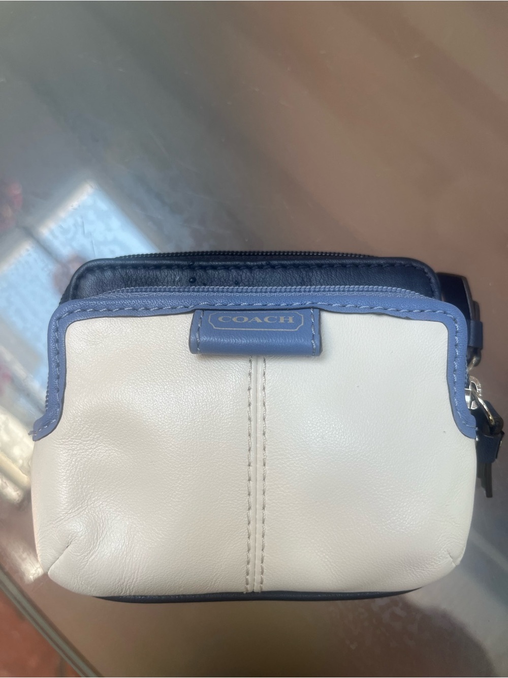 COACH Small Leather Pouch in White and Blue